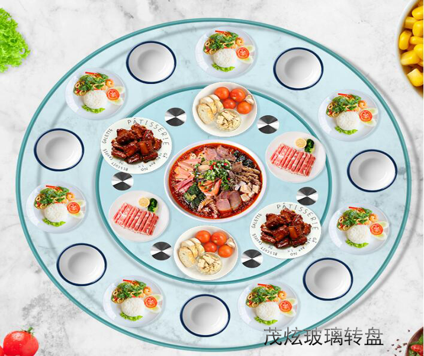 酒店用餐桌玻璃轉(zhuǎn)盤，透明玻璃轉(zhuǎn)盤底座圖片